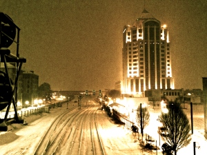 Roanoke VA Snow 2014 Wells Fargo Tower Railroad Tracks
